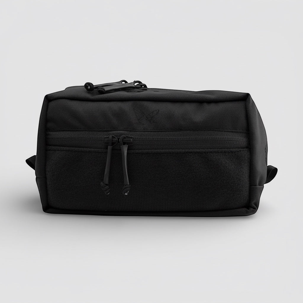 Night Heron black Cordura X-RAY DANGLER POUCH with dual zippered pockets and front loop fabric for patches.